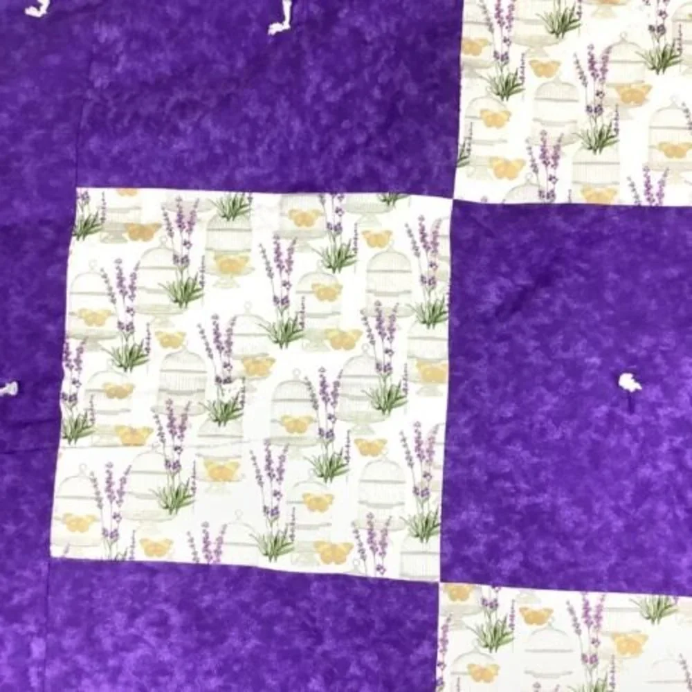 Patchwork Quilt Wall Hanging Blanket 38x49 Psalm 37:4 Lavender Butterfly Purple